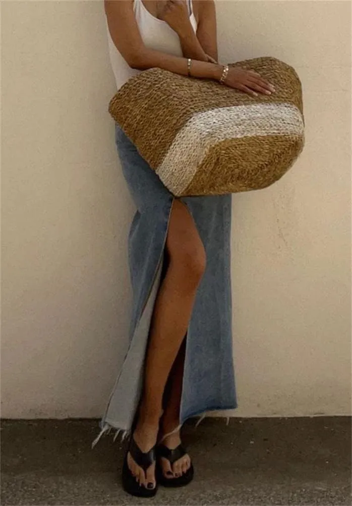 cu4eve Denim Maxi Skirts for Women Casual Summer High Waisted Long Jean Skirt with High Slit