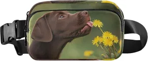 Curious Labrador Puppy Dandelion Waterproof Fanny Packs for Women Hip Bag Belt Purse Funny Crossbody Waist Purse