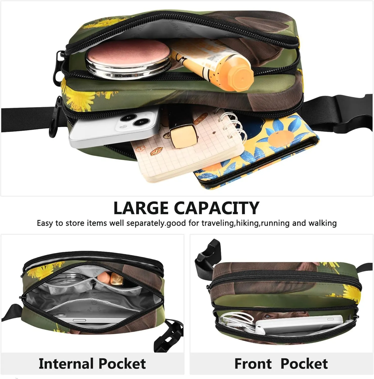 Curious Labrador Puppy Dandelion Waterproof Fanny Packs for Women Hip Bag Belt Purse Funny Crossbody Waist Purse