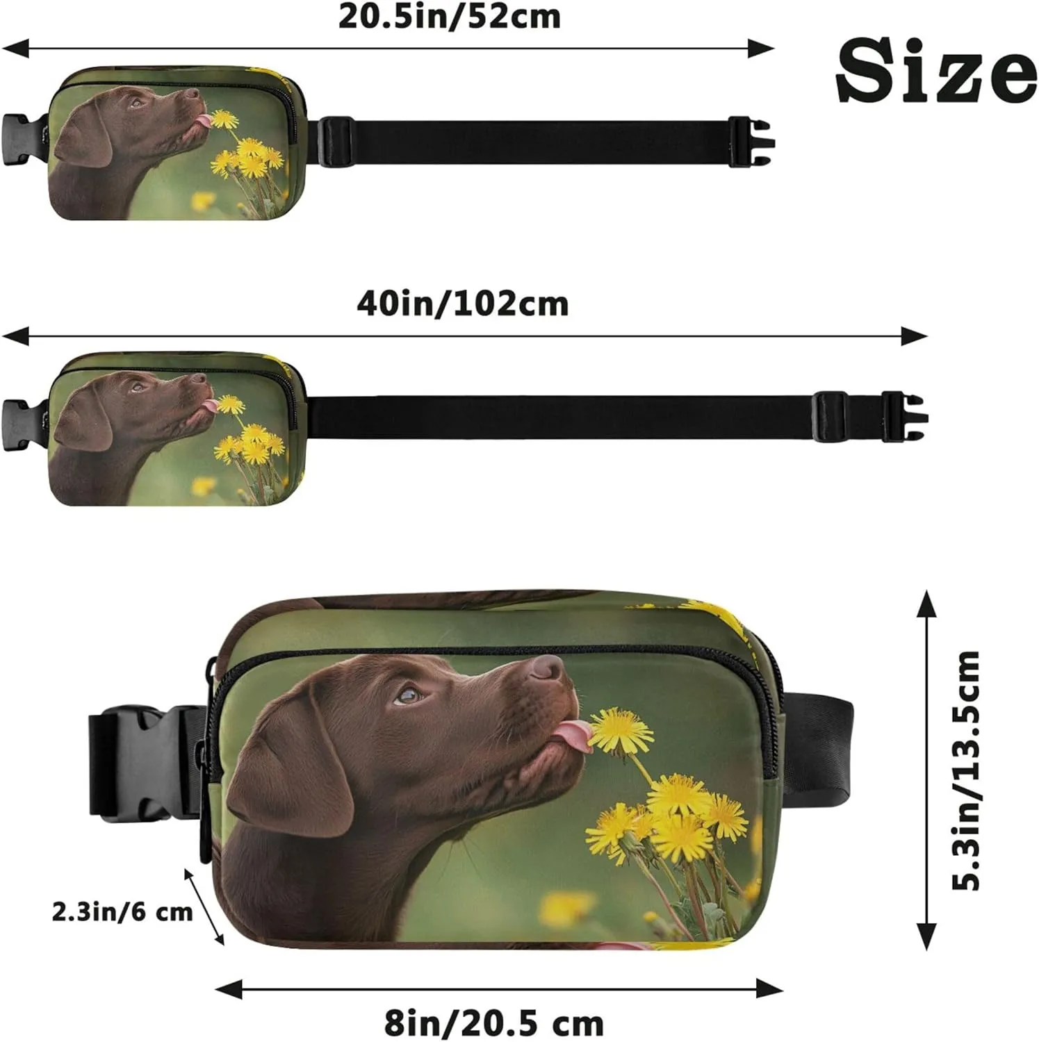 Curious Labrador Puppy Dandelion Waterproof Fanny Packs for Women Hip Bag Belt Purse Funny Crossbody Waist Purse