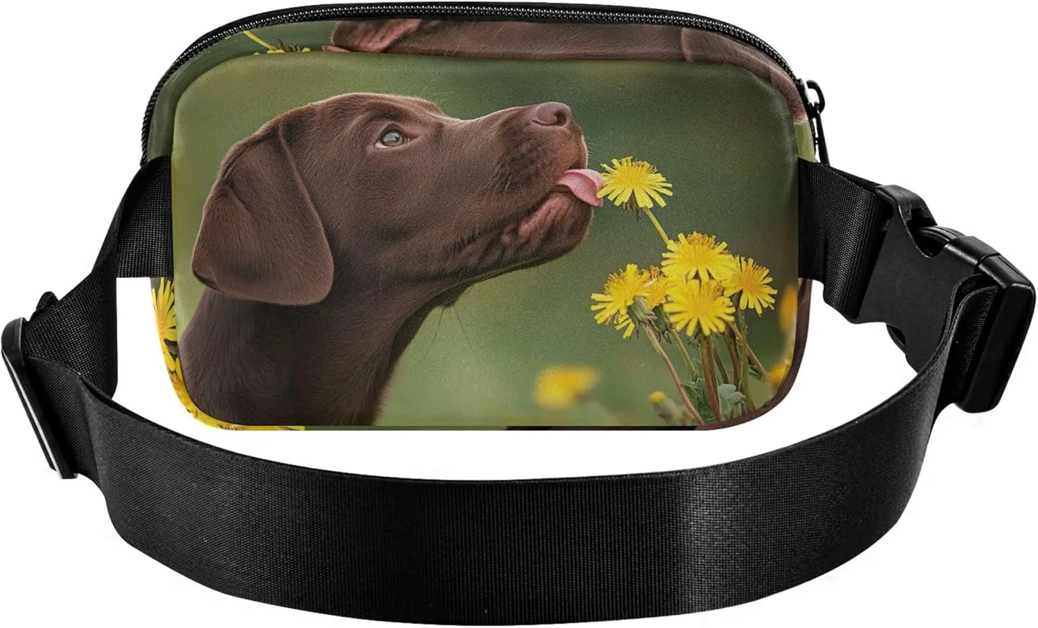 Curious Labrador Puppy Dandelion Waterproof Fanny Packs for Women Hip Bag Belt Purse Funny Crossbody Waist Purse