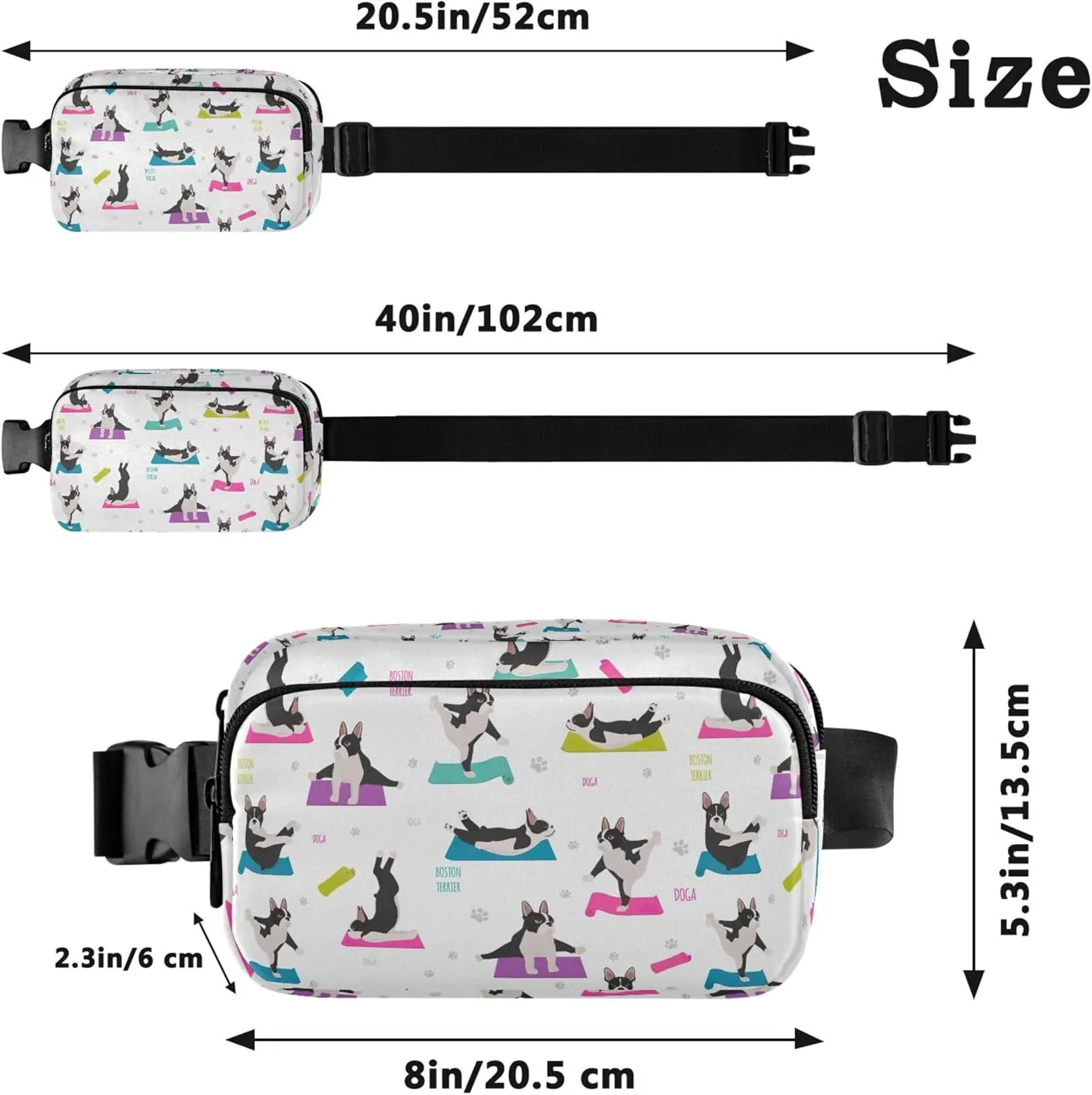 Custom Boston Terrier Yoga Dogs Puppy Women Fanny Packs Hip Pouch Belt Bag Waterproof Trendy Waist Pouch for Women