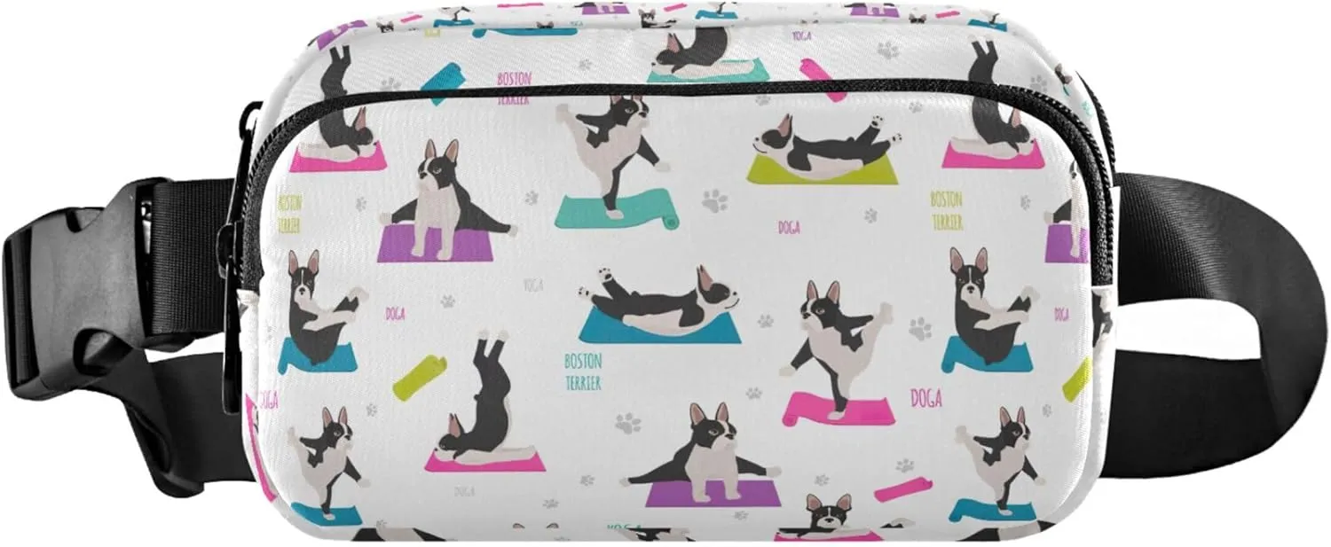 Custom Boston Terrier Yoga Dogs Puppy Women Fanny Packs Hip Pouch Belt Bag Waterproof Trendy Waist Pouch for Women