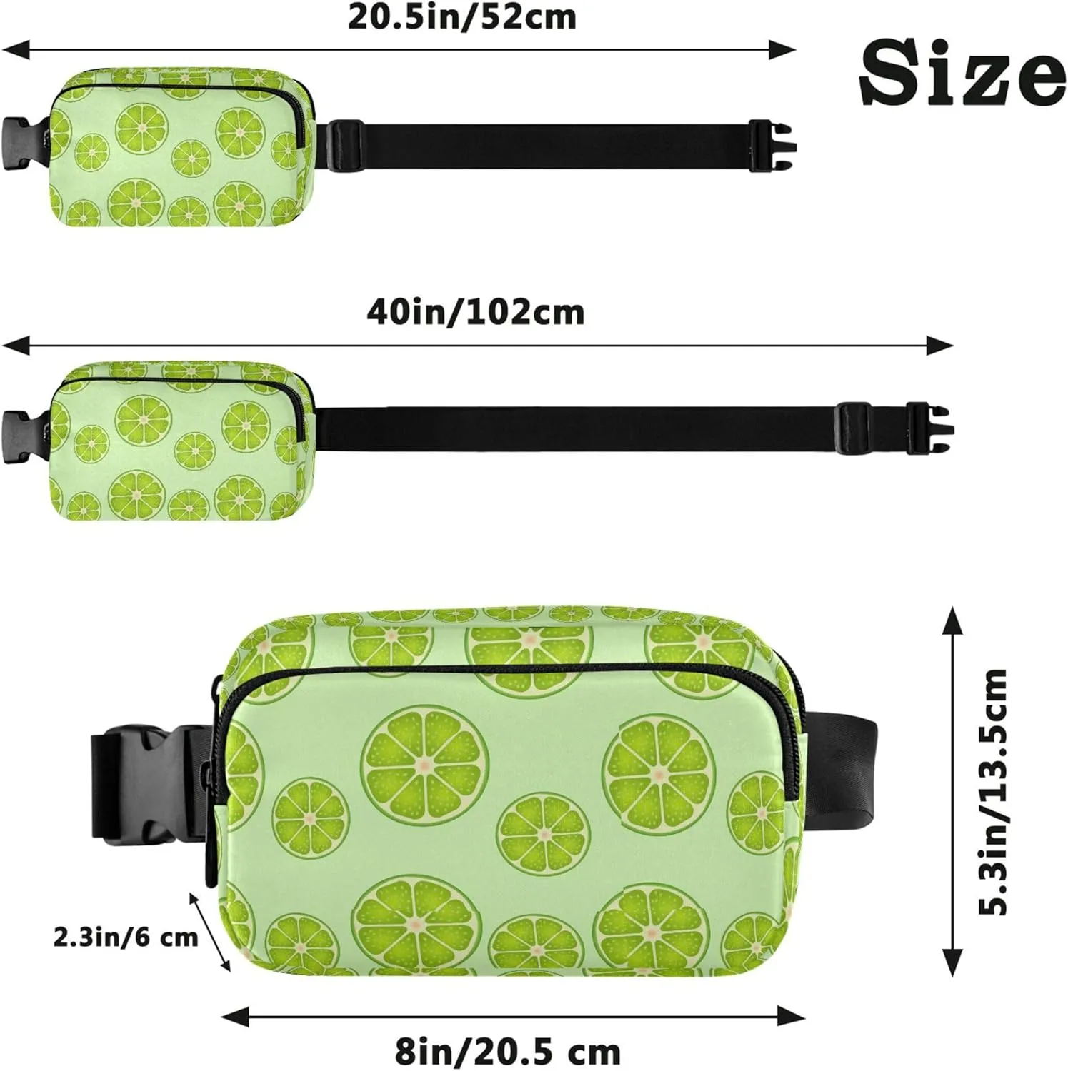 Custom Fruit Lemon Lime Green Waterproof Fanny Packs Women Hip Pack Belt Bag Colorful Travel Waist Pouch