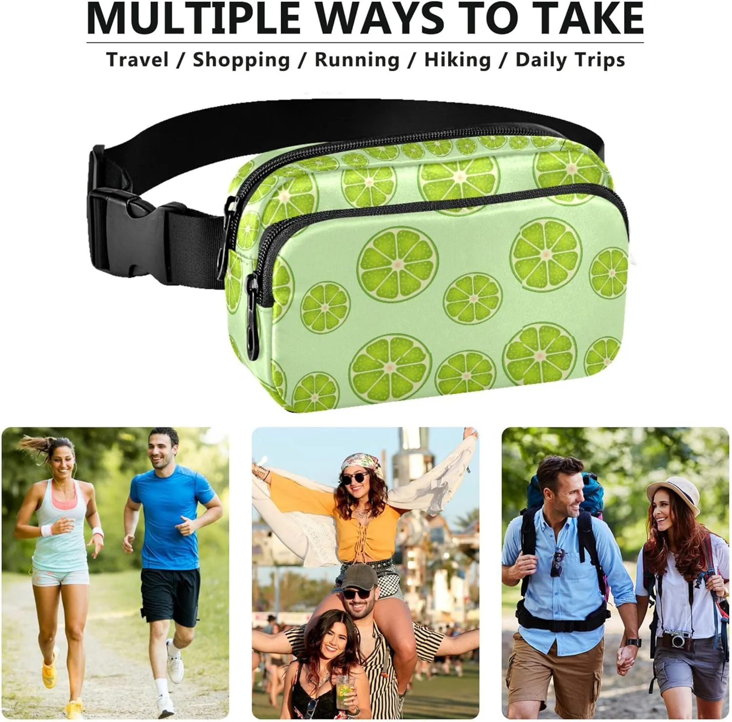 Custom Fruit Lemon Lime Green Waterproof Fanny Packs Women Hip Pack Belt Bag Colorful Travel Waist Pouch