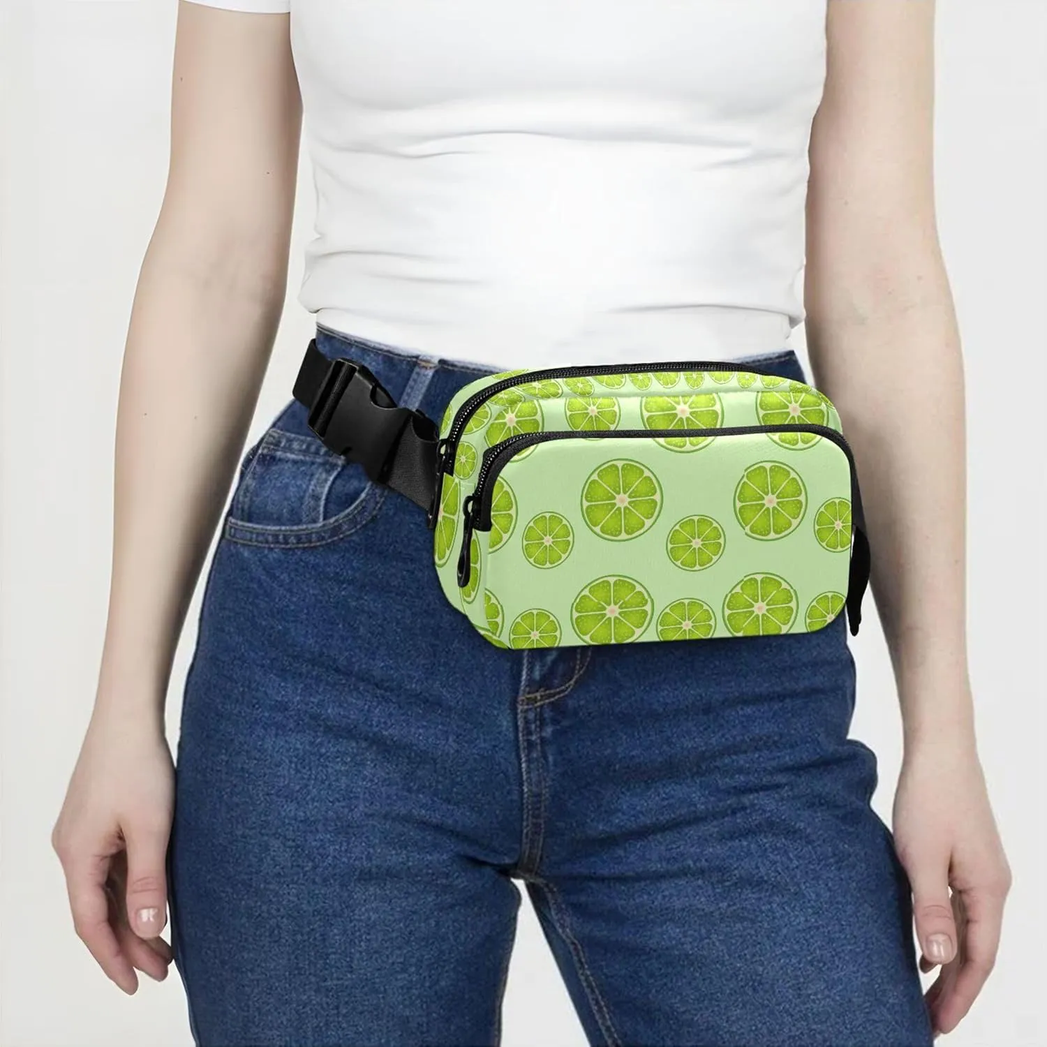 Custom Fruit Lemon Lime Green Waterproof Fanny Packs Women Hip Pack Belt Bag Colorful Travel Waist Pouch