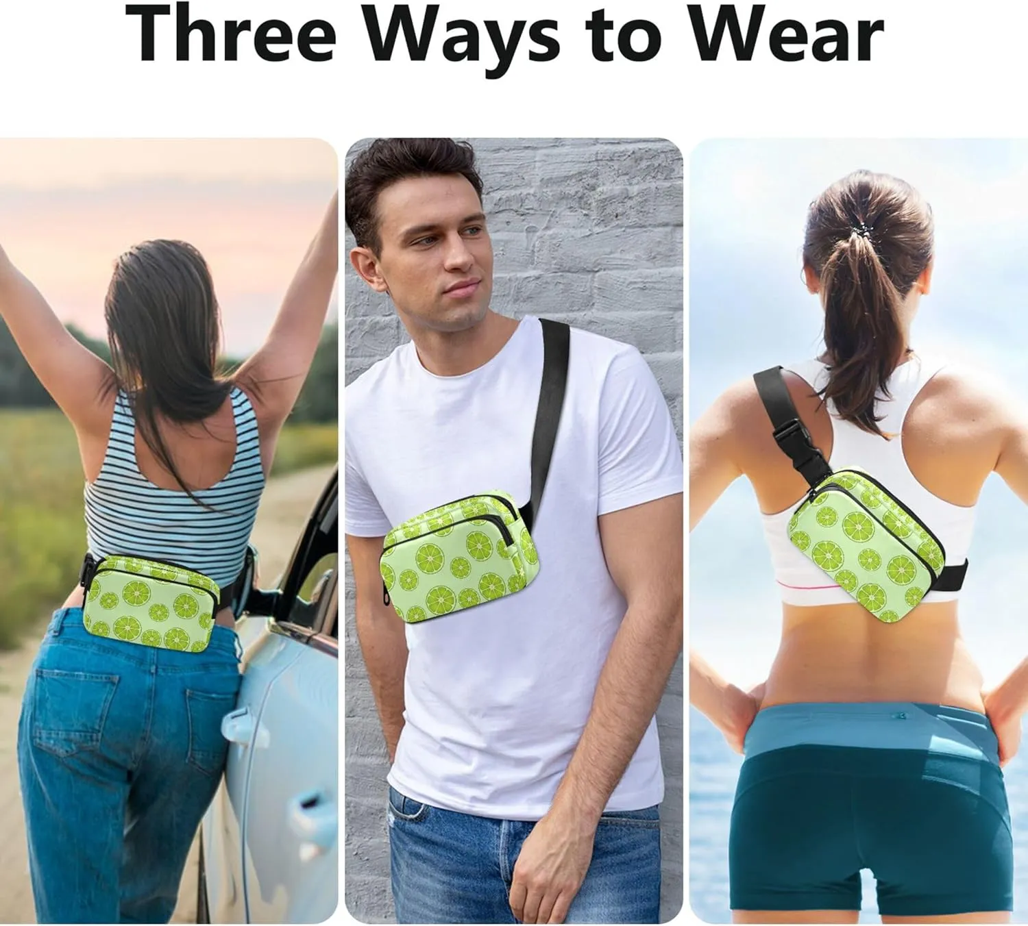 Custom Fruit Lemon Lime Green Waterproof Fanny Packs Women Hip Pack Belt Bag Colorful Travel Waist Pouch