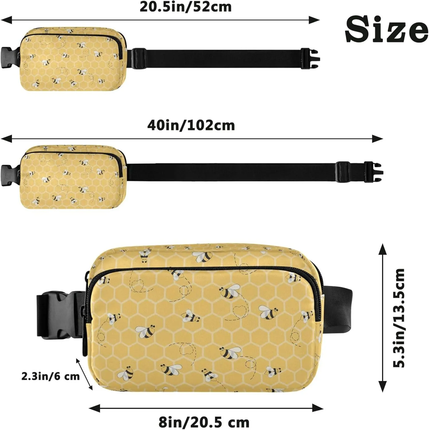 Customized Bee Yellow Honeycomb Women Fanny Packs Waterproof Everywhere Belt Bag Cute Travel Waist Bag