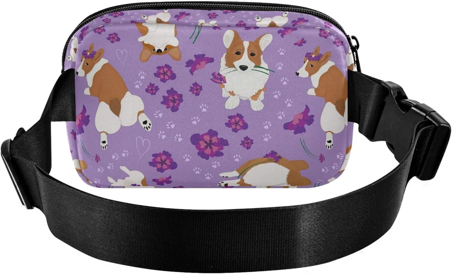 Cute Corgi Purple Women Fanny Pack Waterproof Belt Bag Hip Pouch Cute Waist Bag for Women