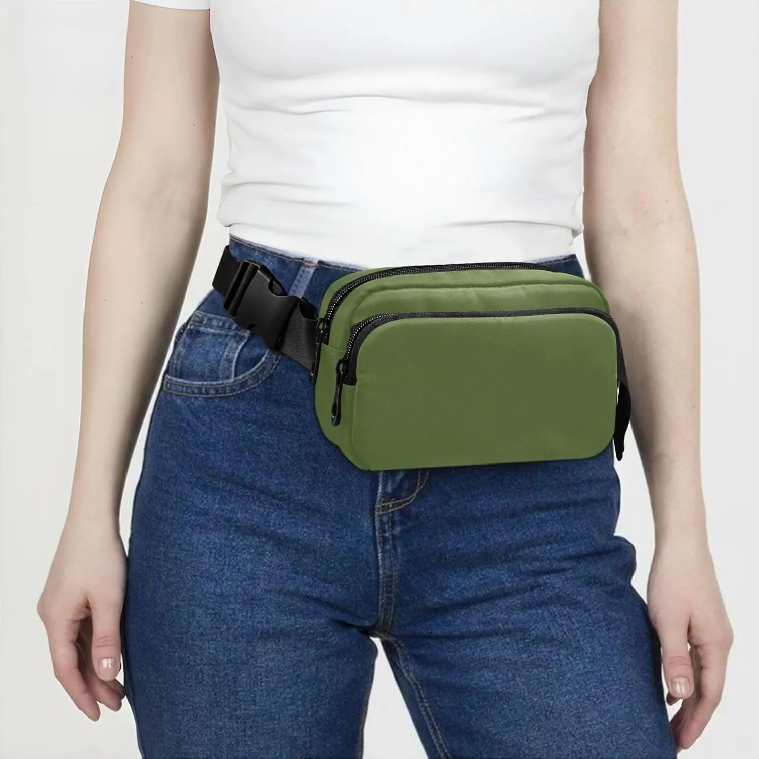 Dark Olive Green Women Fanny Packs Waterproof Belt Bag Hip Pack Cartoon Travel Waist Pouch