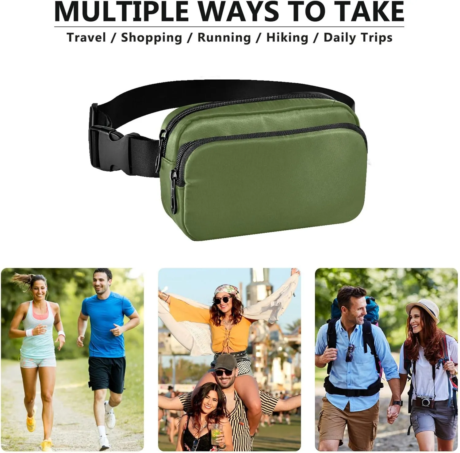 Dark Olive Green Women Fanny Packs Waterproof Belt Bag Hip Pack Cartoon Travel Waist Pouch
