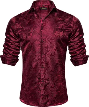 DiBanGu Mens Shirt, Paisley Floral Dress Shirt Long Sleeve with Collar Pin Brooch