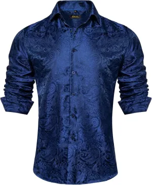DiBanGu Mens Shirt, Paisley Floral Dress Shirt Long Sleeve with Collar Pin Brooch