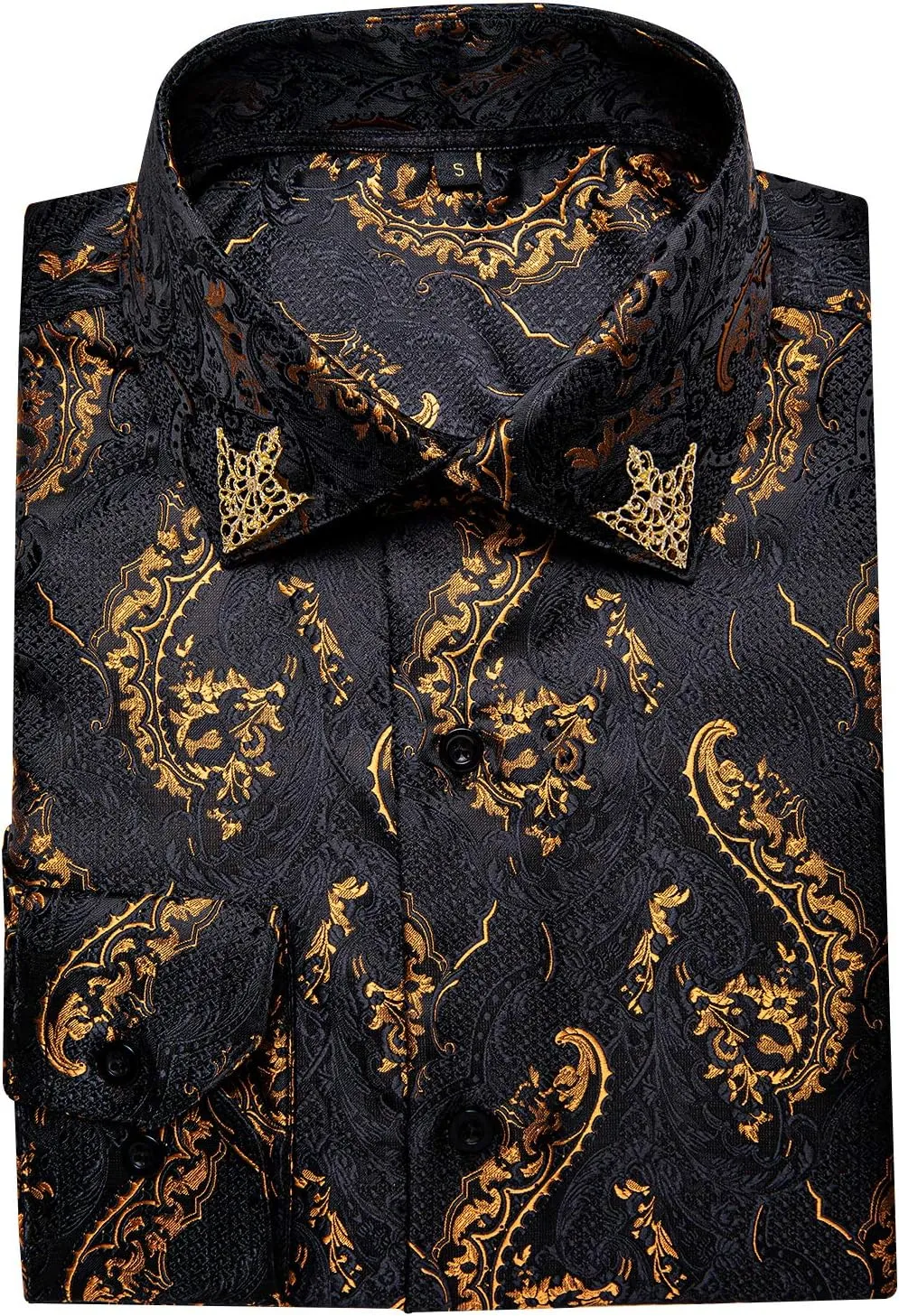 DiBanGu Mens Shirt, Paisley Floral Dress Shirt Long Sleeve with Collar Pin Brooch