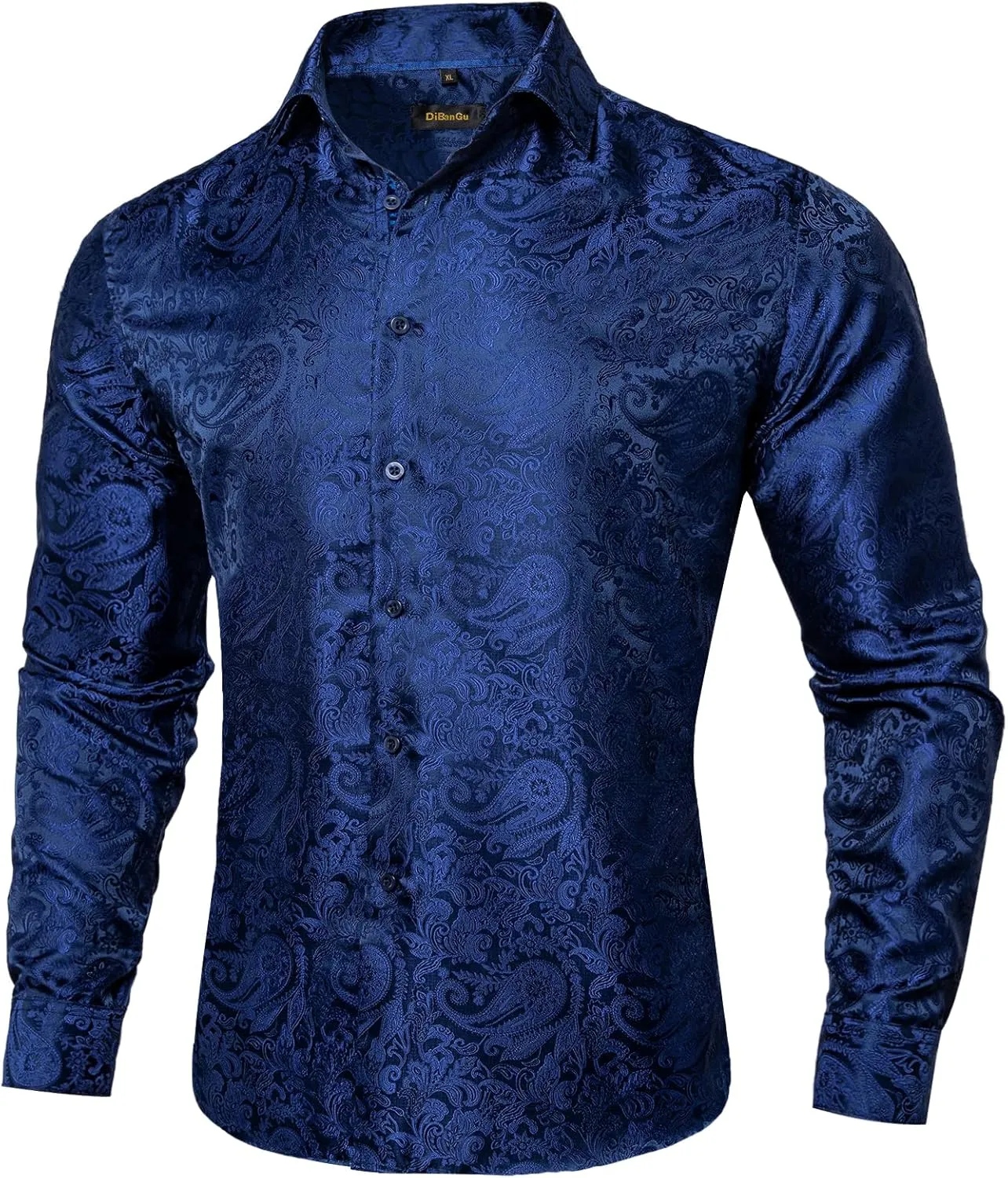 DiBanGu Mens Shirt, Paisley Floral Dress Shirt Long Sleeve with Collar Pin Brooch