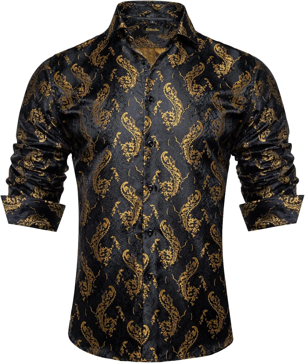 DiBanGu Mens Shirt, Paisley Floral Dress Shirt Long Sleeve with Collar Pin Brooch