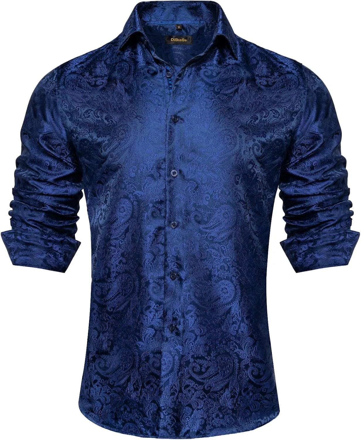DiBanGu Mens Shirt, Paisley Floral Dress Shirt Long Sleeve with Collar Pin Brooch