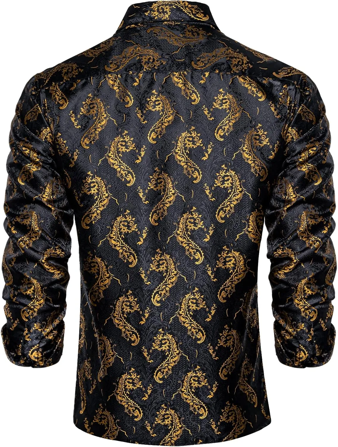 DiBanGu Mens Shirt, Paisley Floral Dress Shirt Long Sleeve with Collar Pin Brooch