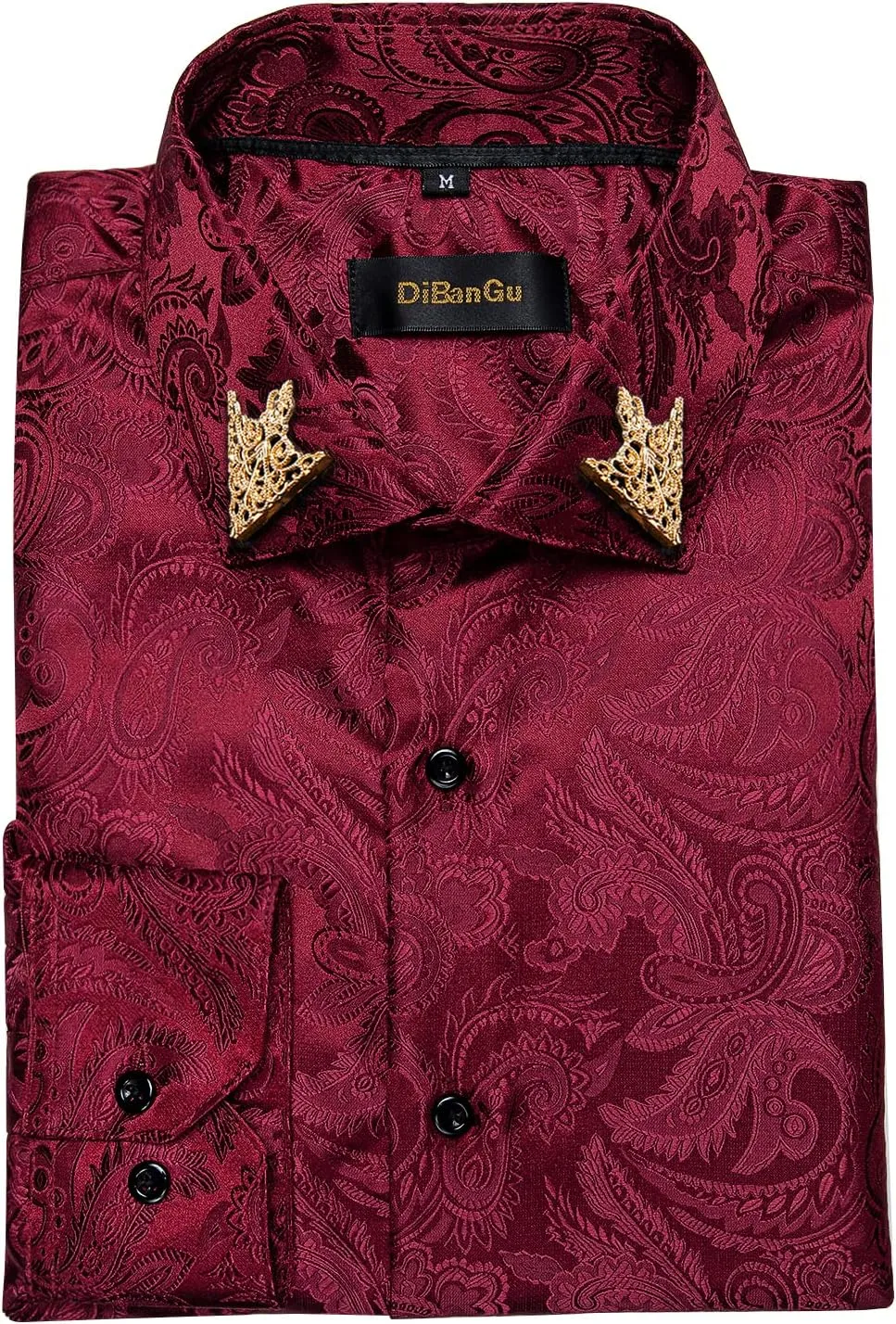 DiBanGu Mens Shirt, Paisley Floral Dress Shirt Long Sleeve with Collar Pin Brooch