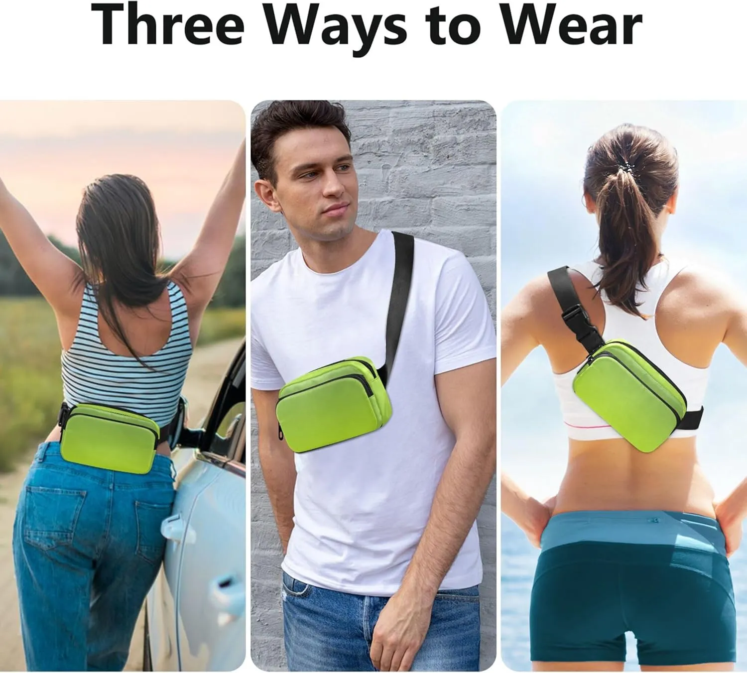 Dinosaur Green Light Lime Gradient Waterproof Women Fanny Packs Hip Pouch Belt Bag Trendy Travel Waist Pack for Men