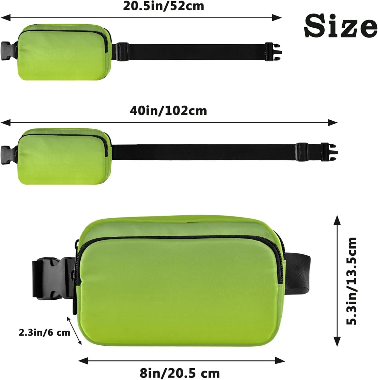 Dinosaur Green Light Lime Gradient Waterproof Women Fanny Packs Hip Pouch Belt Bag Trendy Travel Waist Pack for Men