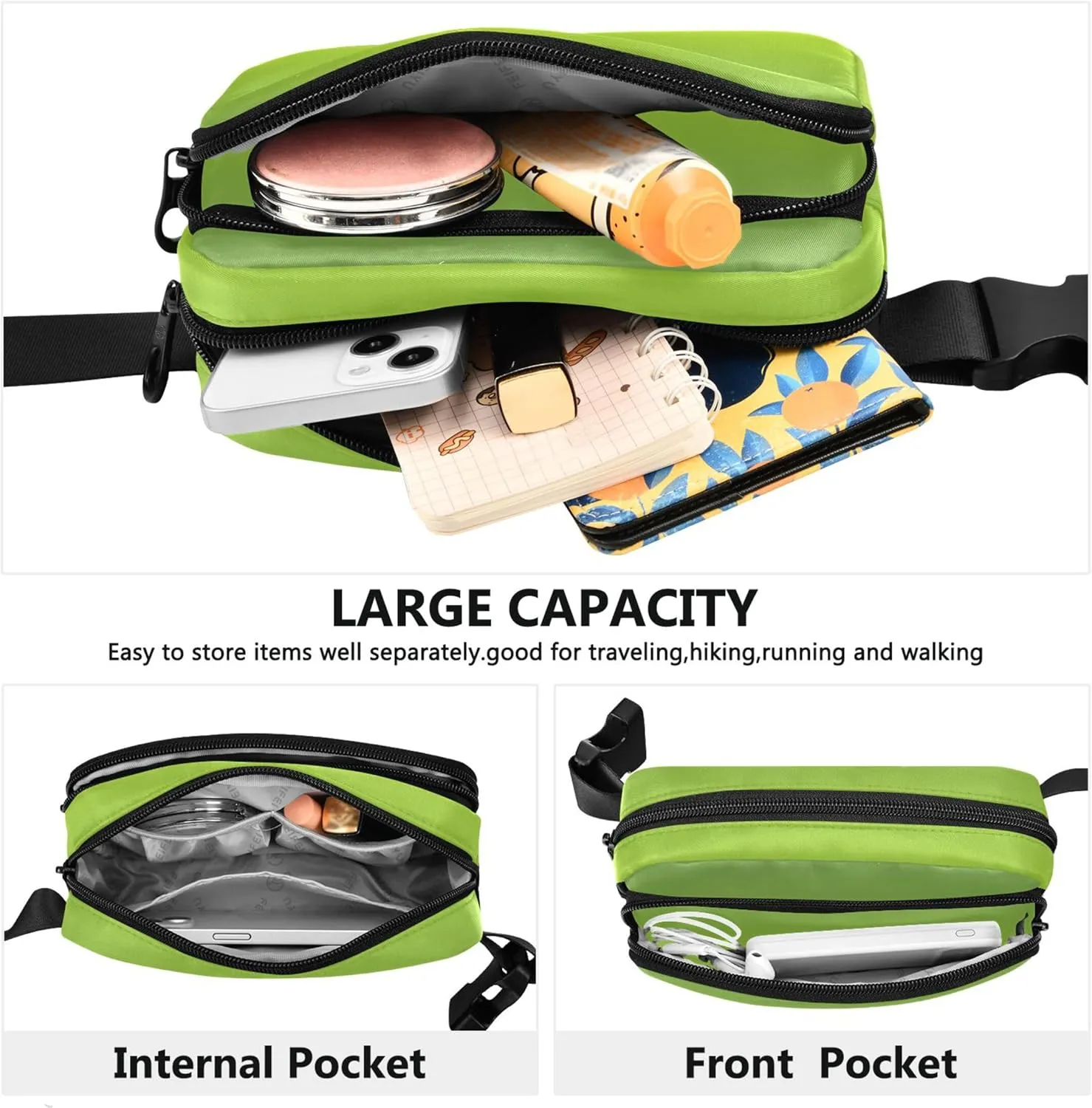 Dinosaur Green Light Lime Gradient Waterproof Women Fanny Packs Hip Pouch Belt Bag Trendy Travel Waist Pack for Men