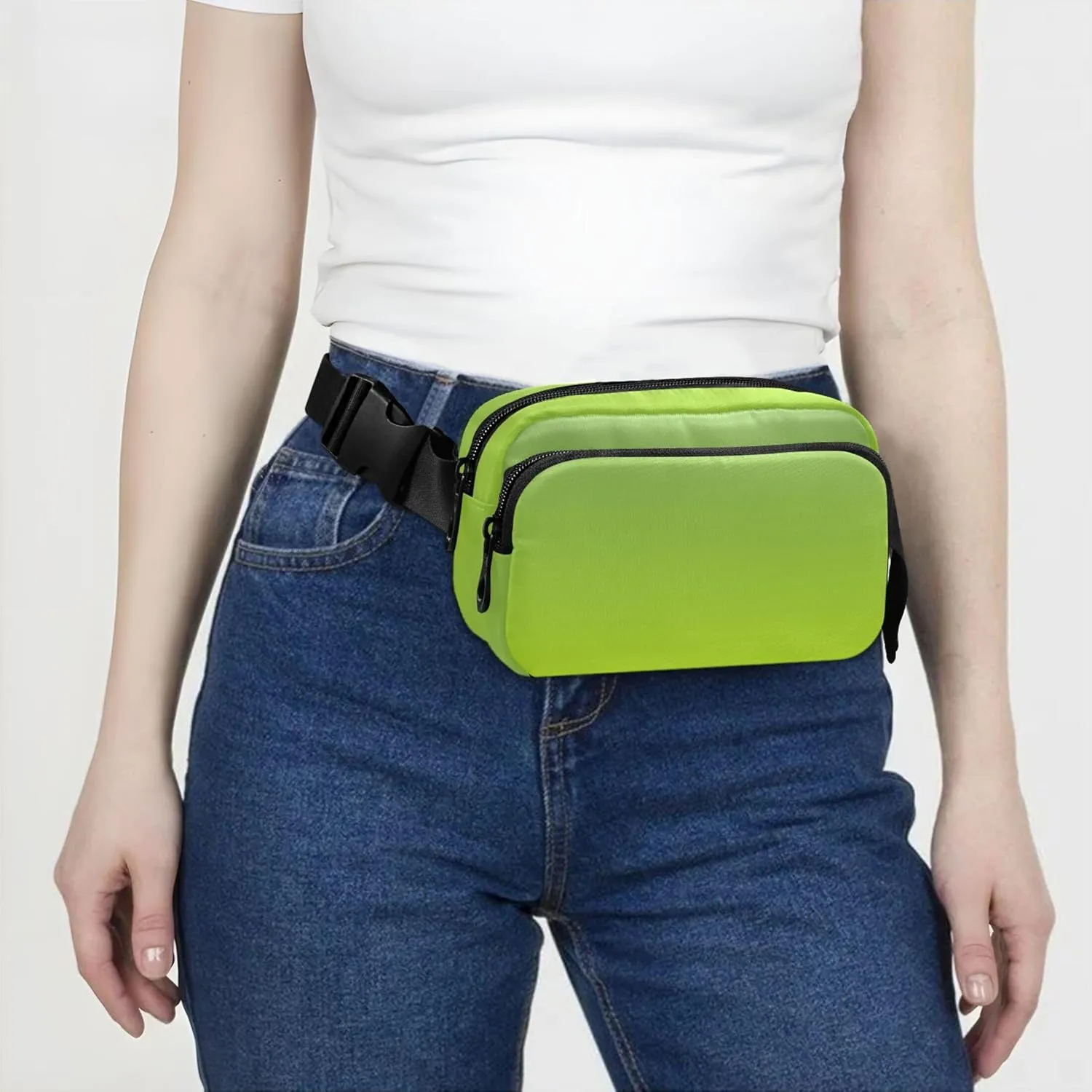 Dinosaur Green Light Lime Gradient Waterproof Women Fanny Packs Hip Pouch Belt Bag Trendy Travel Waist Pack for Men