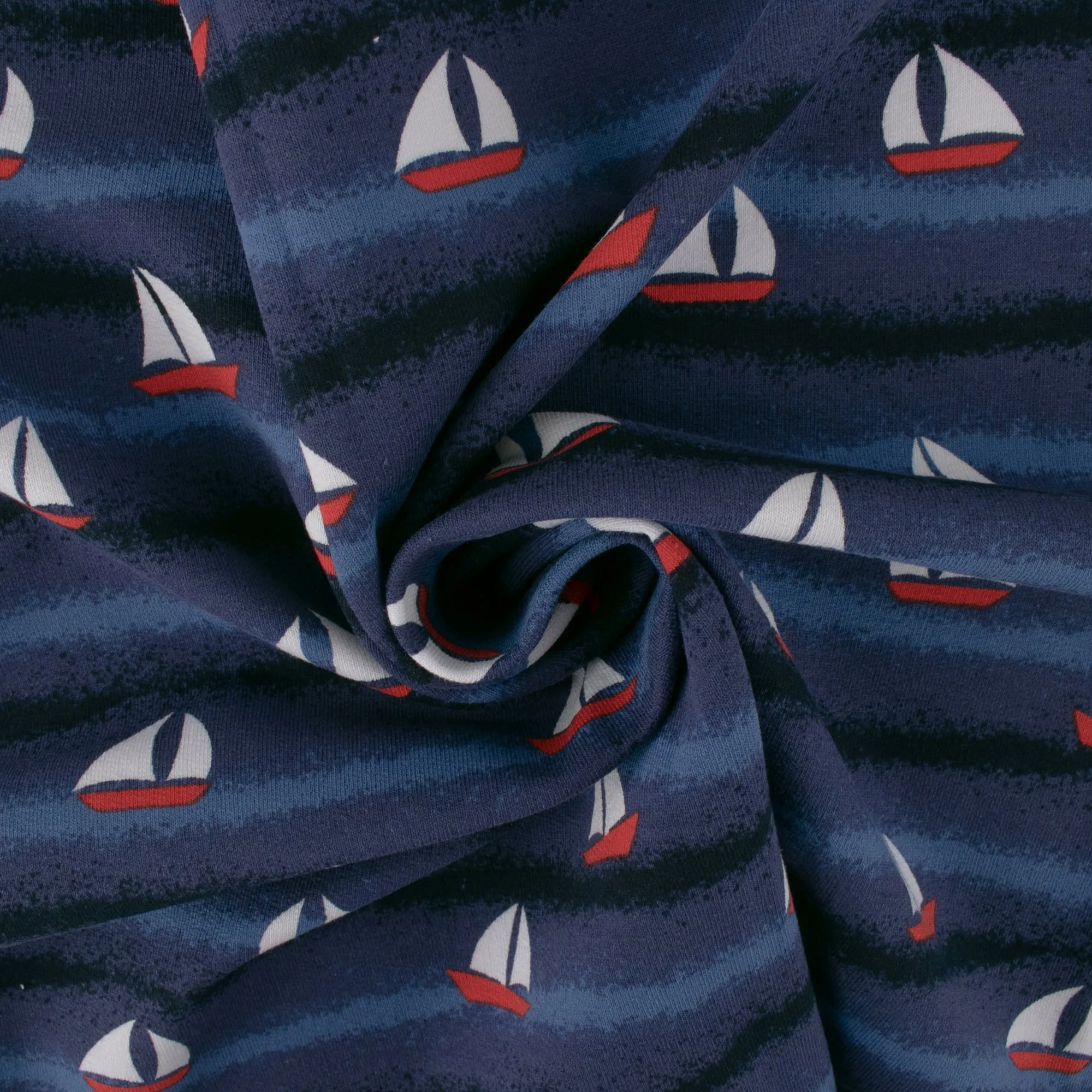 EUROPEAN - Cotton French Terry Print  - Sailboat - Navy