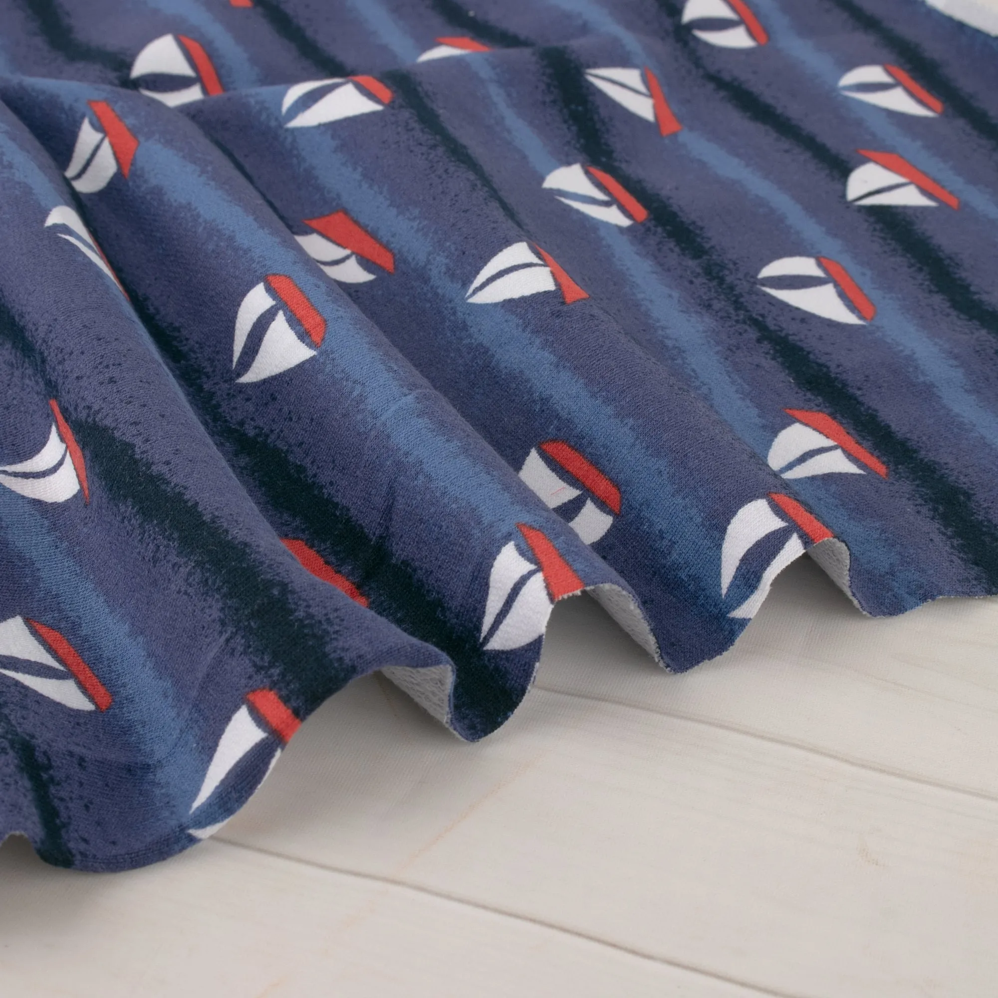 EUROPEAN - Cotton French Terry Print  - Sailboat - Navy