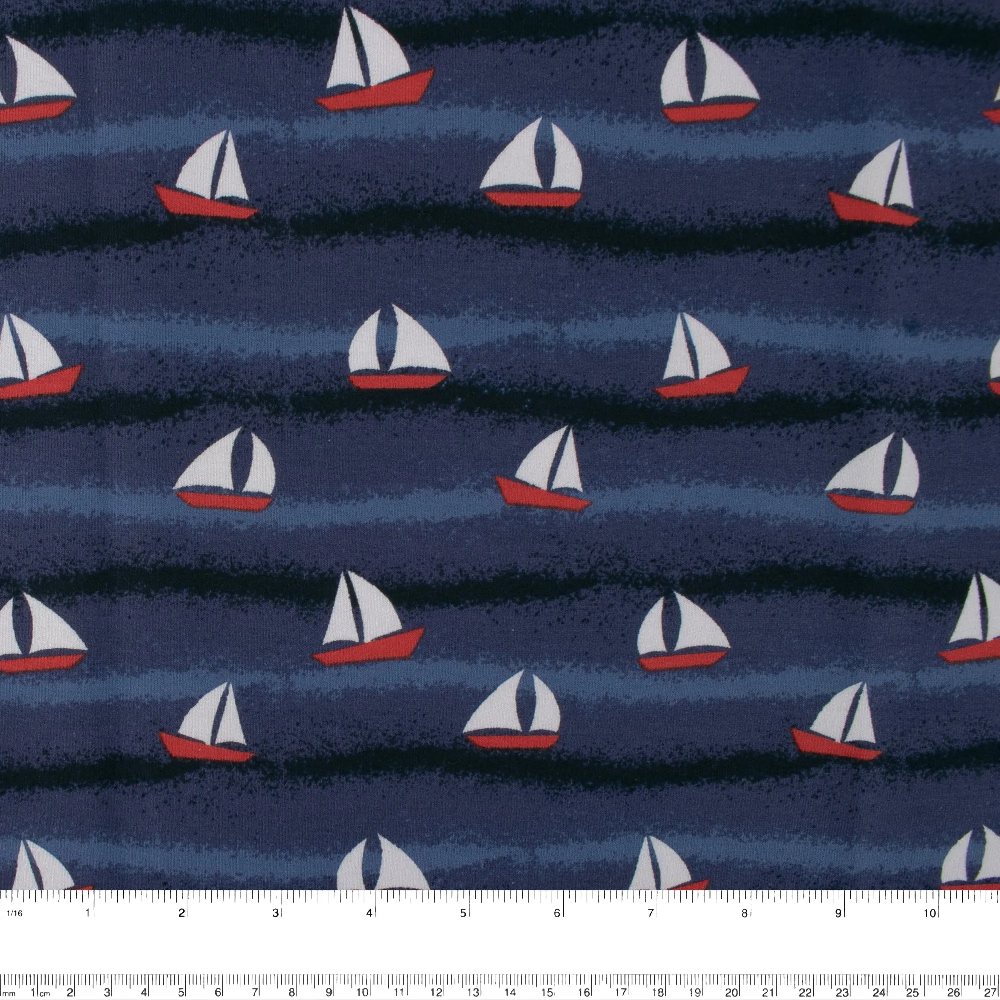 EUROPEAN - Cotton French Terry Print  - Sailboat - Navy