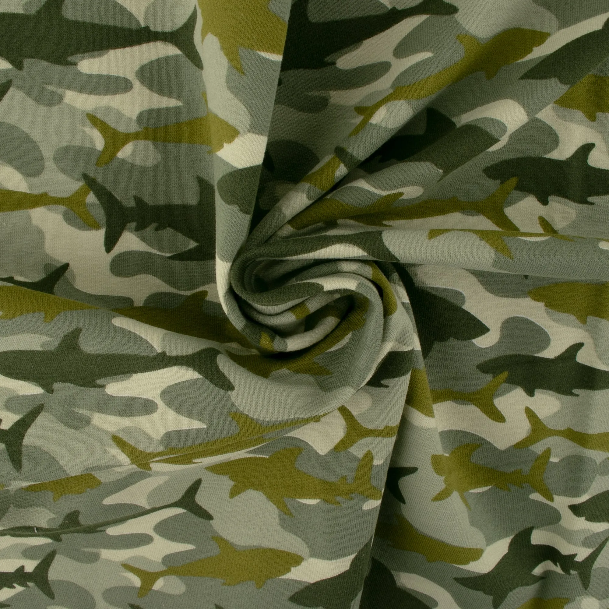 EUROPEAN - Cotton French Terry Print - Shark - Green