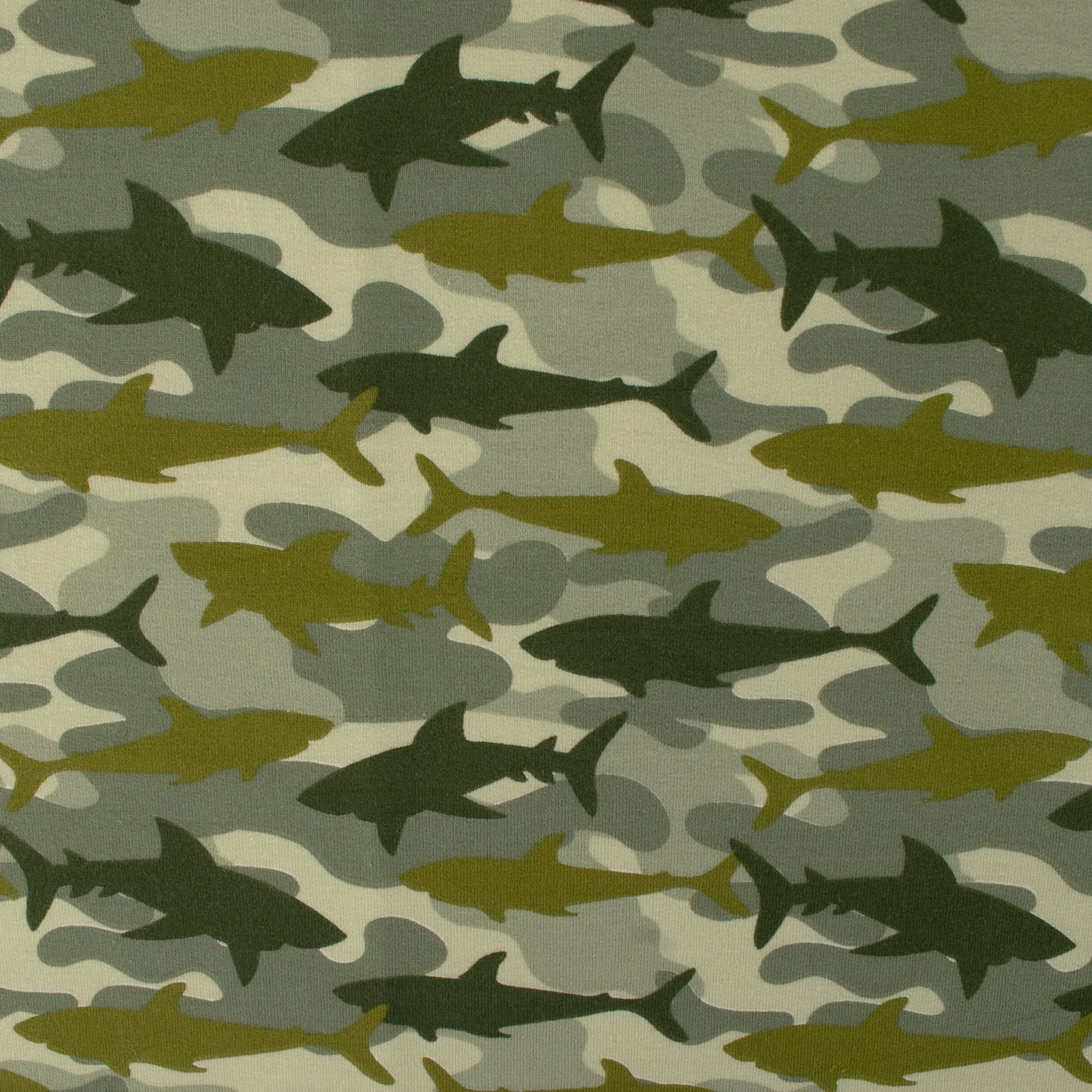 EUROPEAN - Cotton French Terry Print - Shark - Green