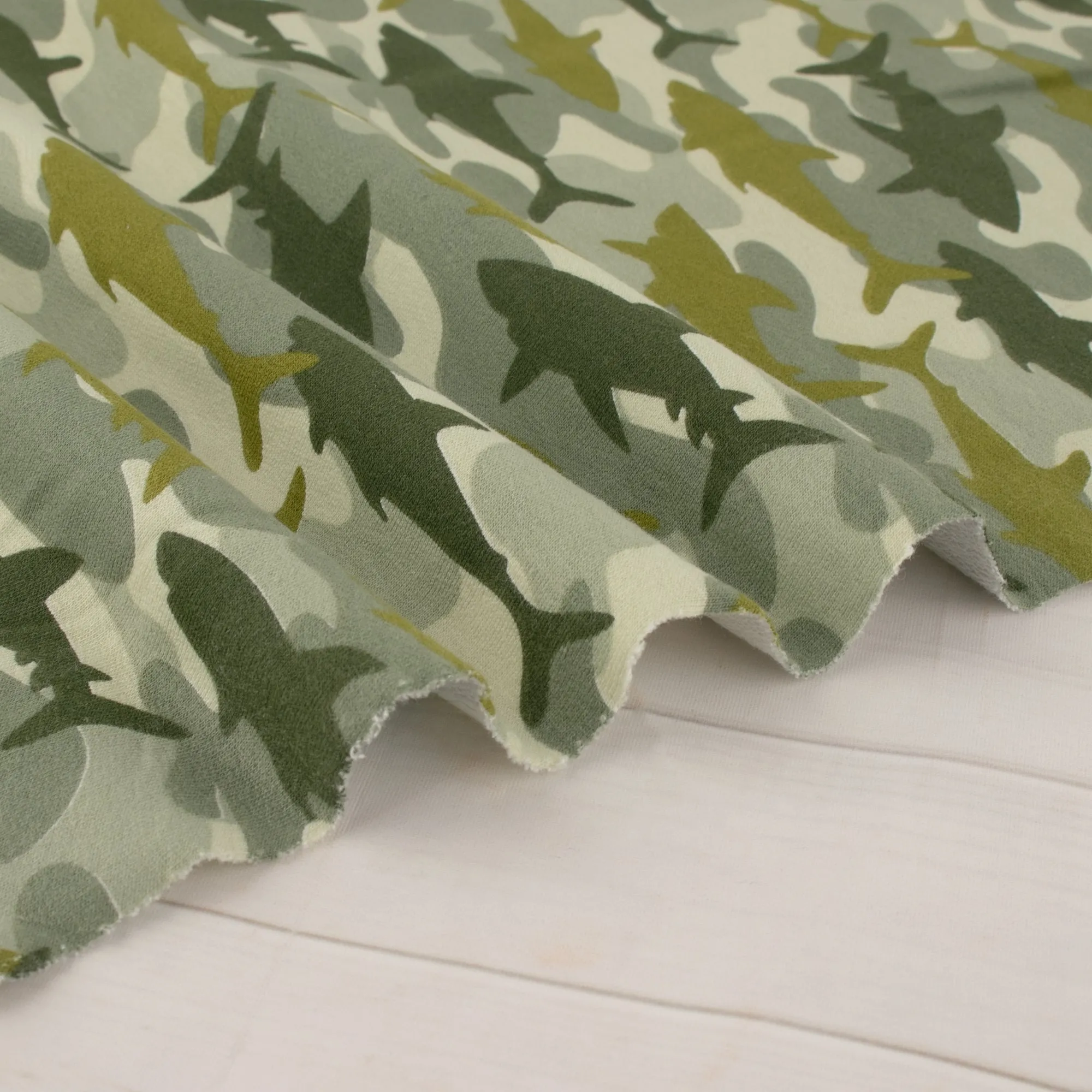 EUROPEAN - Cotton French Terry Print - Shark - Green