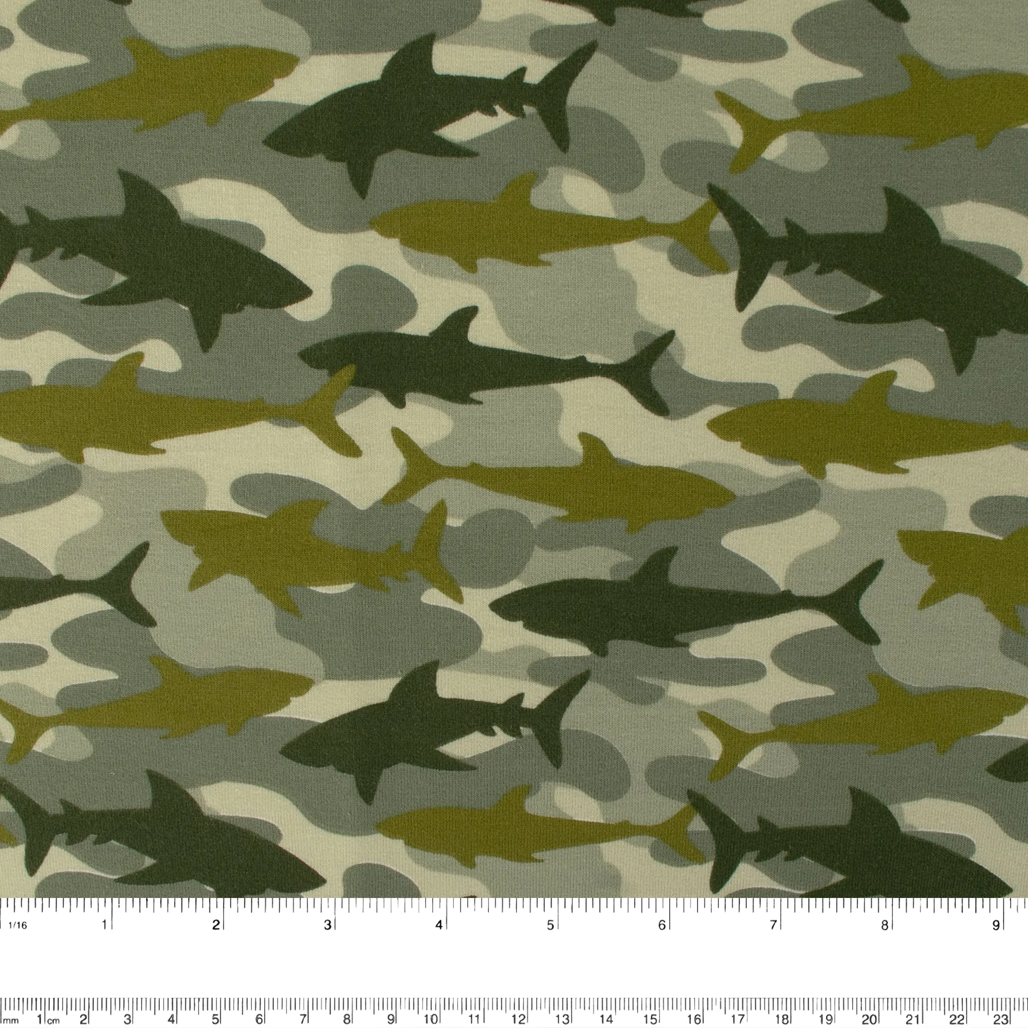 EUROPEAN - Cotton French Terry Print - Shark - Green