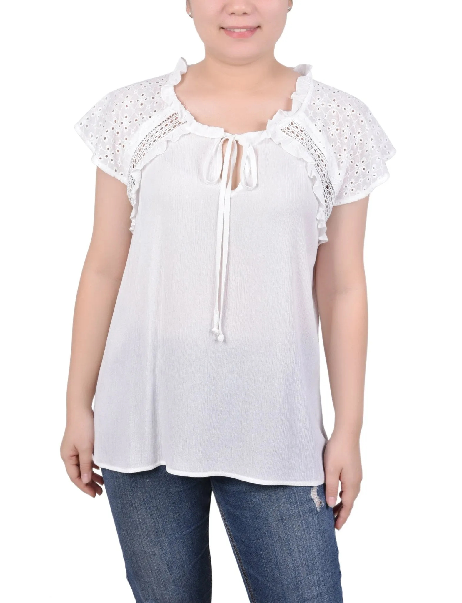 Eyelet Sleeve Blouse - Petite