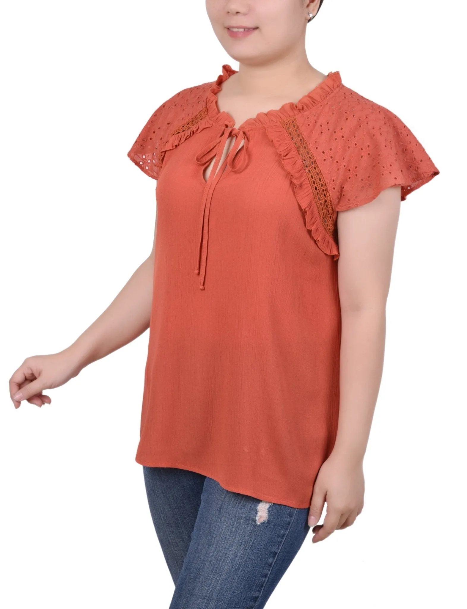 Eyelet Sleeve Blouse - Petite