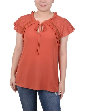 Eyelet Sleeve Blouse - Petite