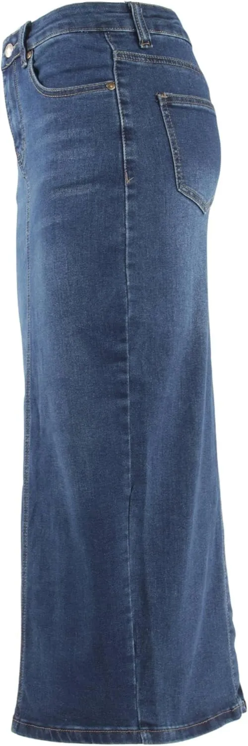 Fashion2Love Women's Juniors Long Pencil Stretch Denim Skirt (247-SKT)