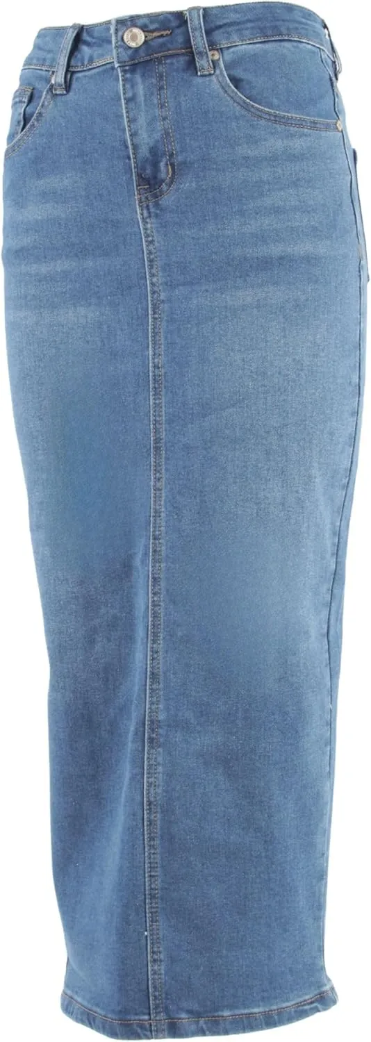 Fashion2Love Women's Juniors Long Pencil Stretch Denim Skirt (247-SKT)