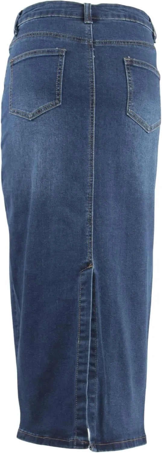 Fashion2Love Women's Juniors Long Pencil Stretch Denim Skirt (247-SKT)