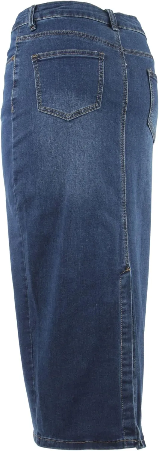 Fashion2Love Women's Juniors Long Pencil Stretch Denim Skirt (247-SKT)