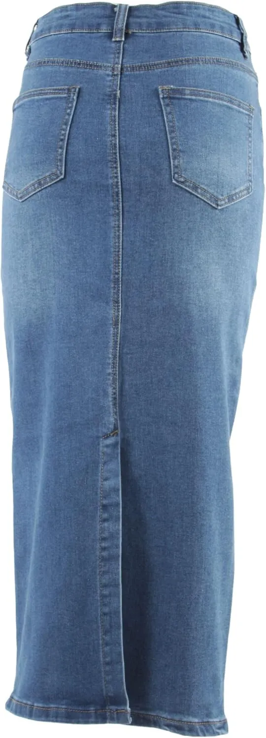 Fashion2Love Women's Juniors Long Pencil Stretch Denim Skirt (247-SKT)