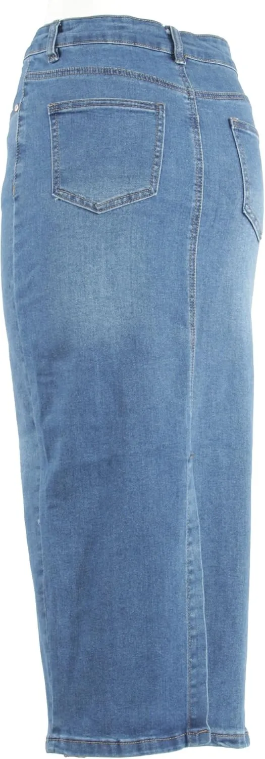 Fashion2Love Women's Juniors Long Pencil Stretch Denim Skirt (247-SKT)