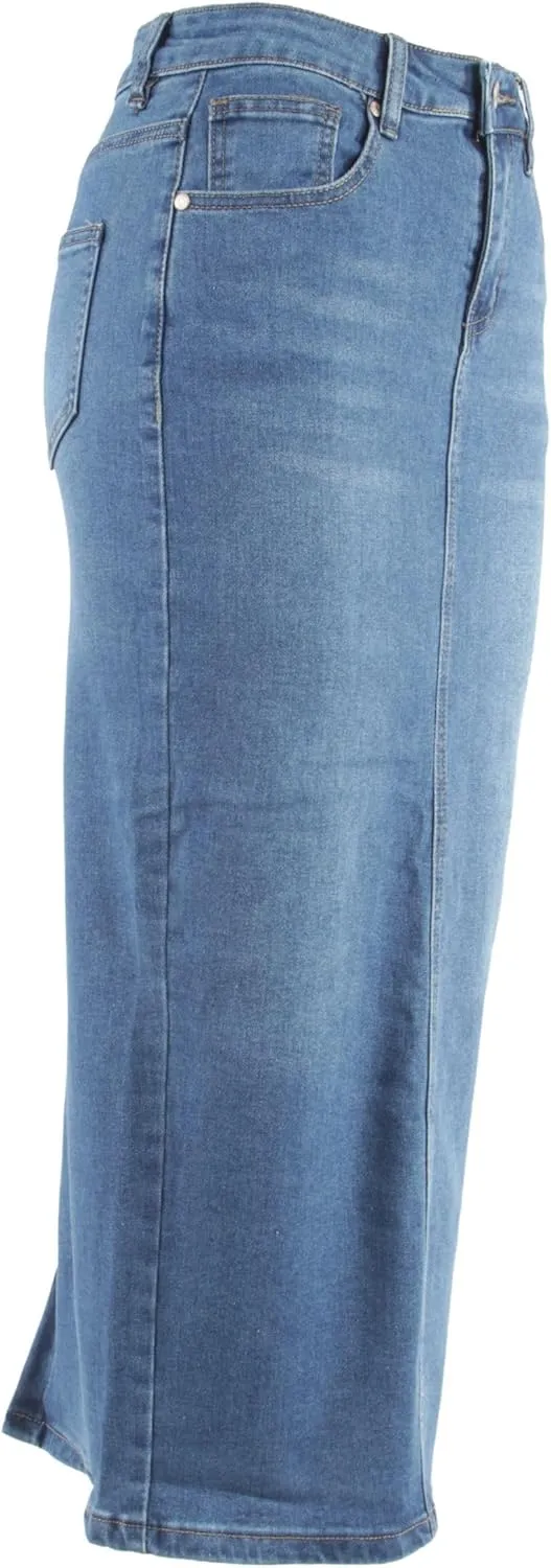 Fashion2Love Women's Juniors Long Pencil Stretch Denim Skirt (247-SKT)