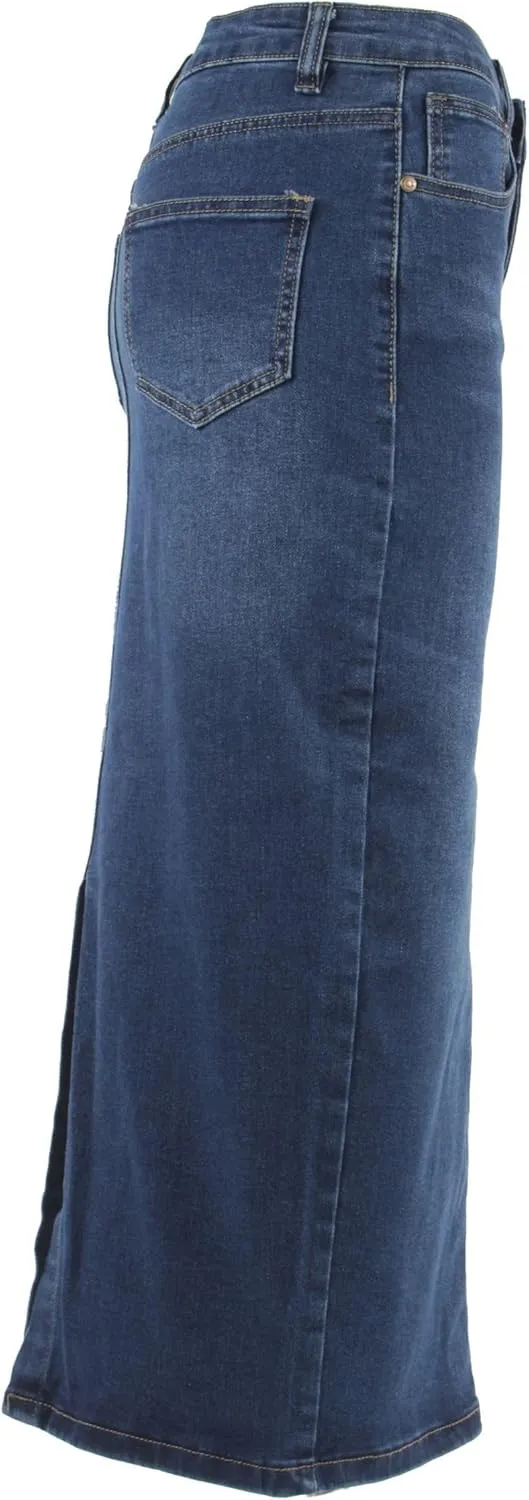 Fashion2Love Women's Juniors Long Pencil Stretch Denim Skirt (247-SKT)