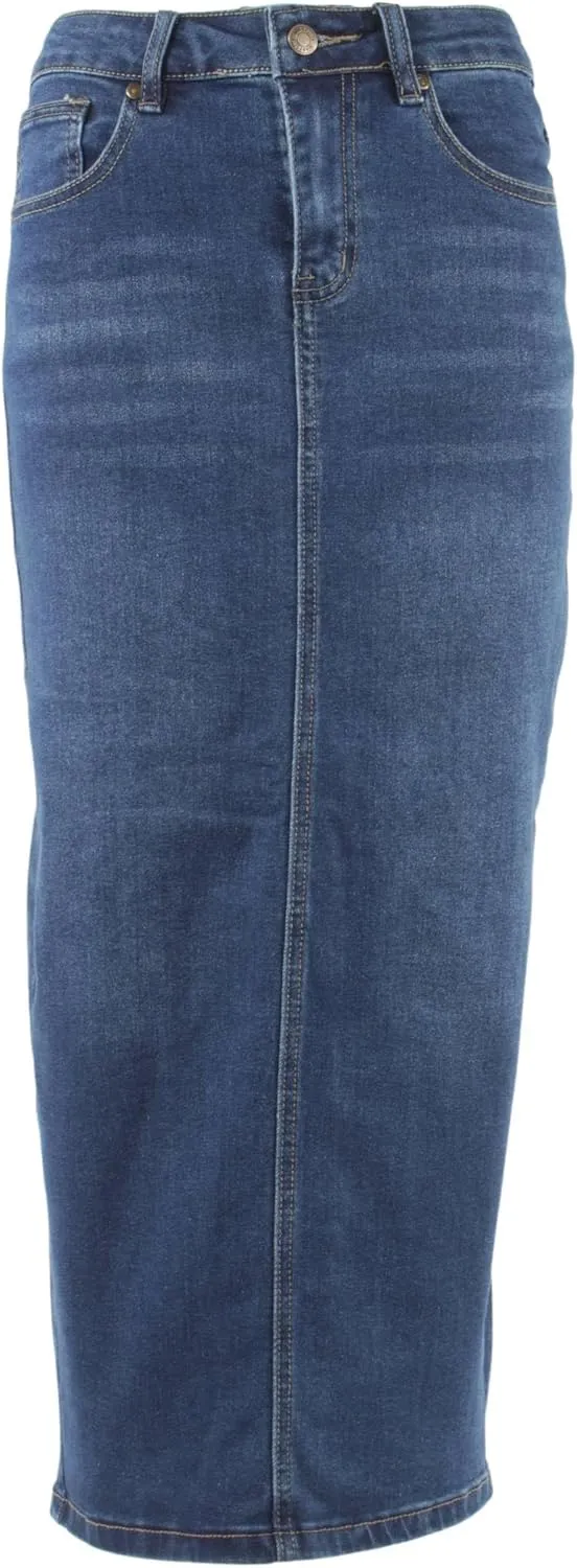 Fashion2Love Women's Juniors Long Pencil Stretch Denim Skirt (247-SKT)