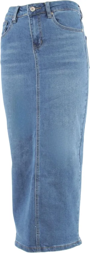 Fashion2Love Women's Juniors Long Pencil Stretch Denim Skirt (247-SKT)