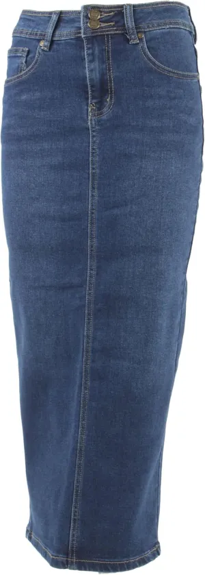 Fashion2Love Women's Juniors Long Pencil Stretch Denim Skirt (250-SKT)