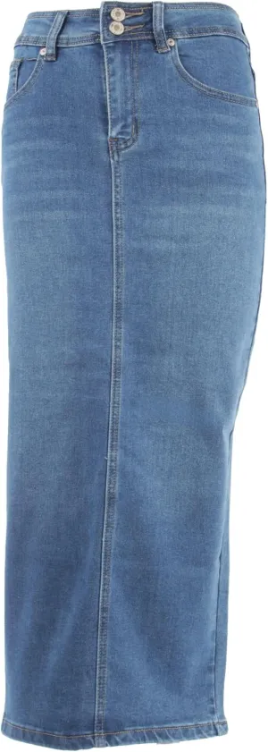 Fashion2Love Women's Juniors Long Pencil Stretch Denim Skirt (250-SKT)