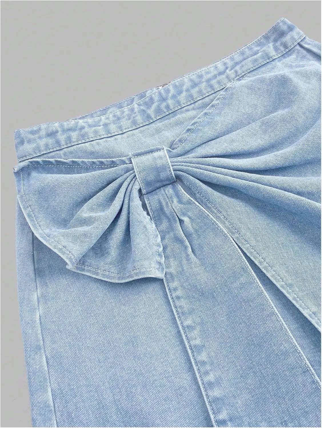 Floerns Women's High Waisted Big Bow Wrap Front Mini Bodycon Denim Skirts